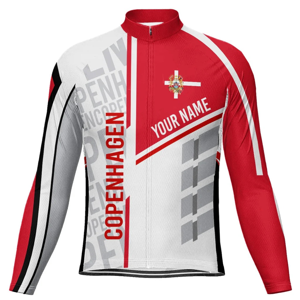 Customized Copenhagen Men's Winter Thermal Fleece Cycling Jersey Long Sleeve