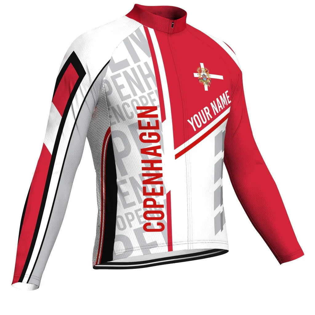 Customized Copenhagen Men's Winter Thermal Fleece Cycling Jersey Long Sleeve