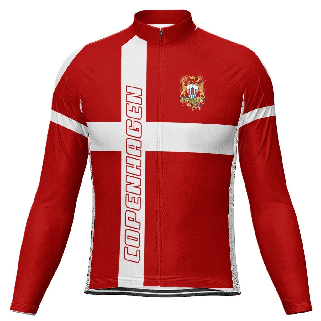 Customized Copenhagen Men's Winter Thermal Fleece Cycling Jersey Long Sleeve