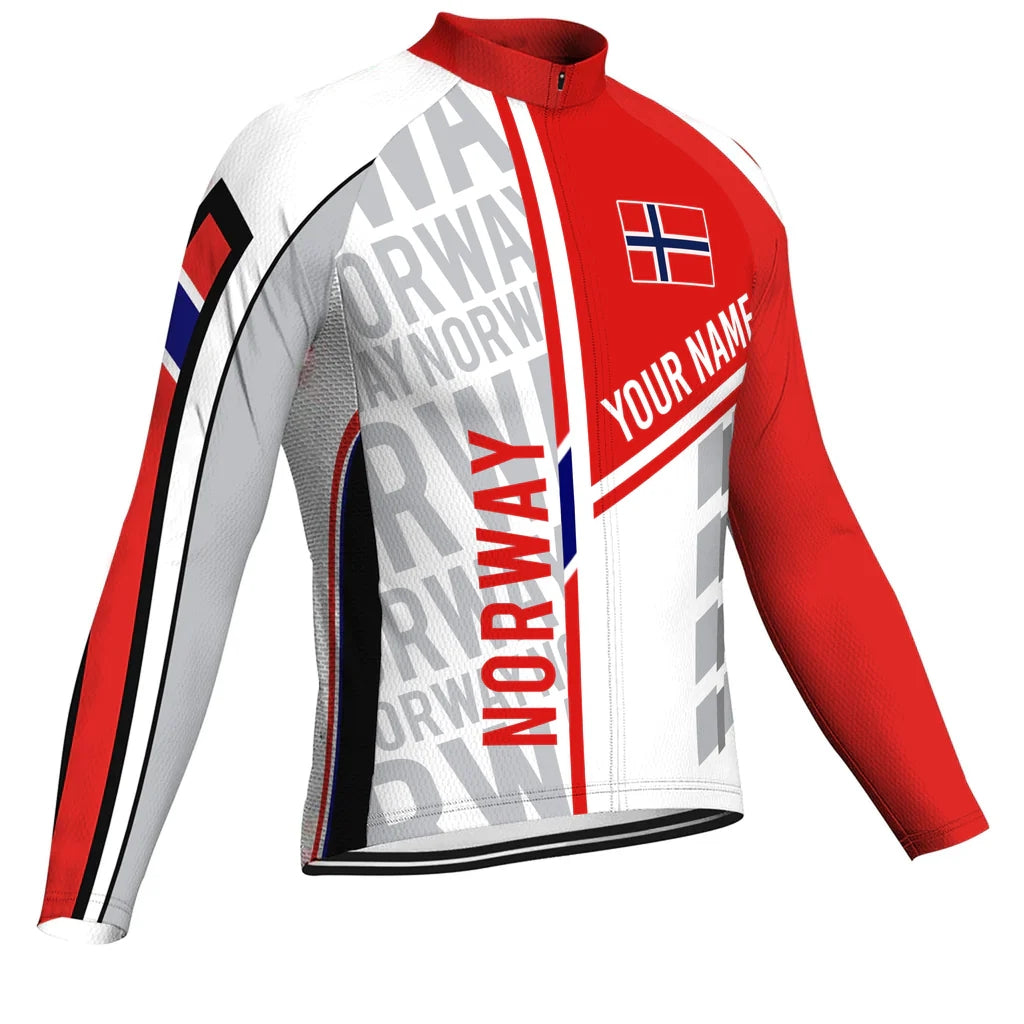 Customized Norway Men's Winter Thermal Fleece Cycling Jersey Long Sleeve