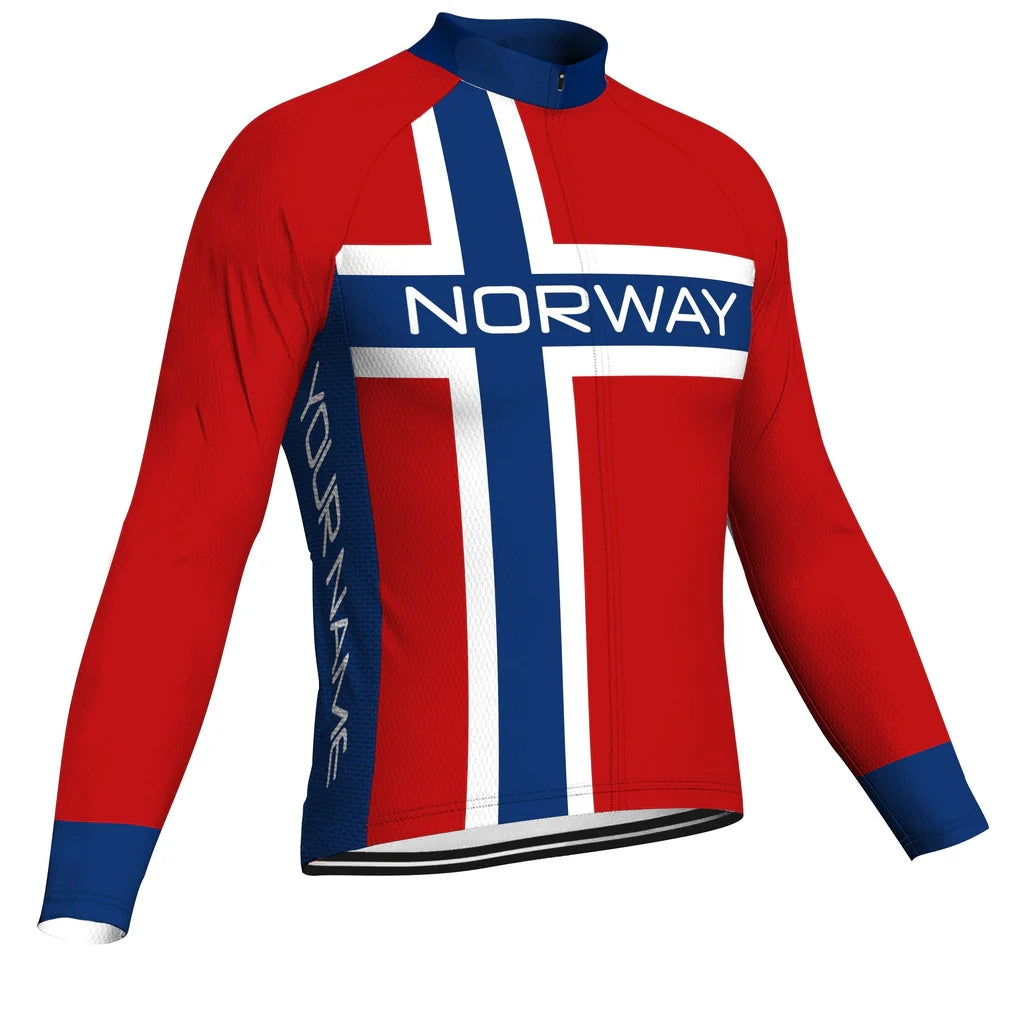 Customized Norway Men's Winter Thermal Fleece Cycling Jersey Long Sleeve