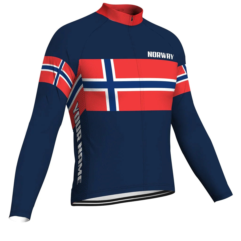 Customized Norway Men's Winter Thermal Fleece Cycling Jersey Long Sleeve