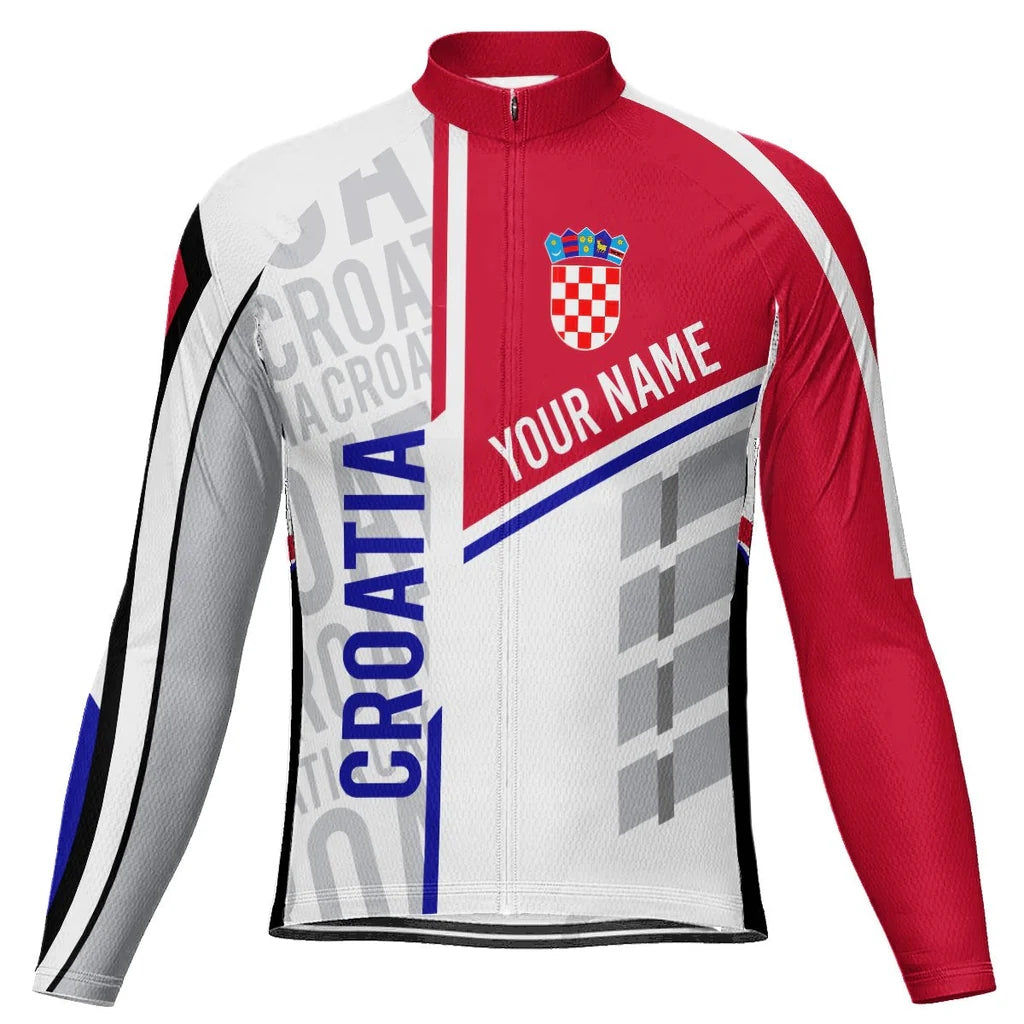 Customized Croatia Men's Winter Thermal Fleece Cycling Jersey Long Sleeve