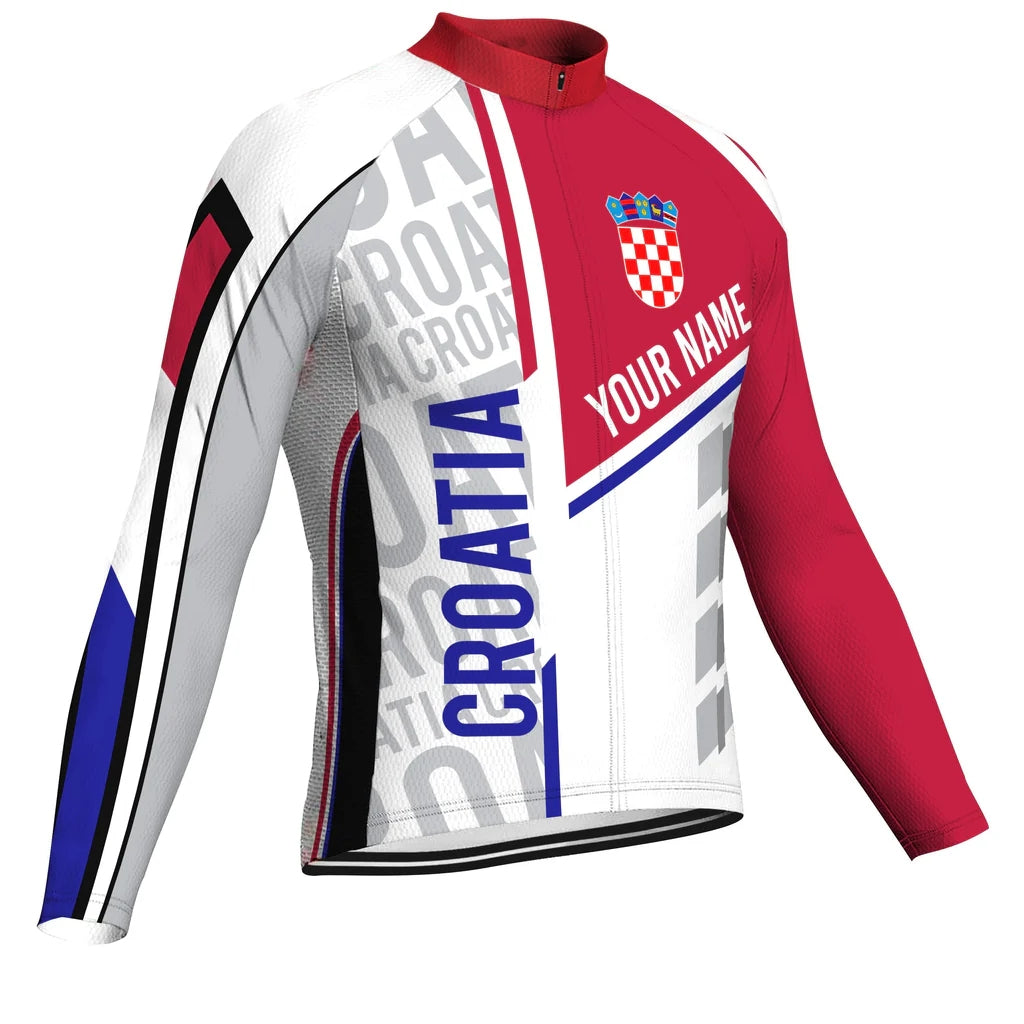 Customized Croatia Men's Winter Thermal Fleece Cycling Jersey Long Sleeve