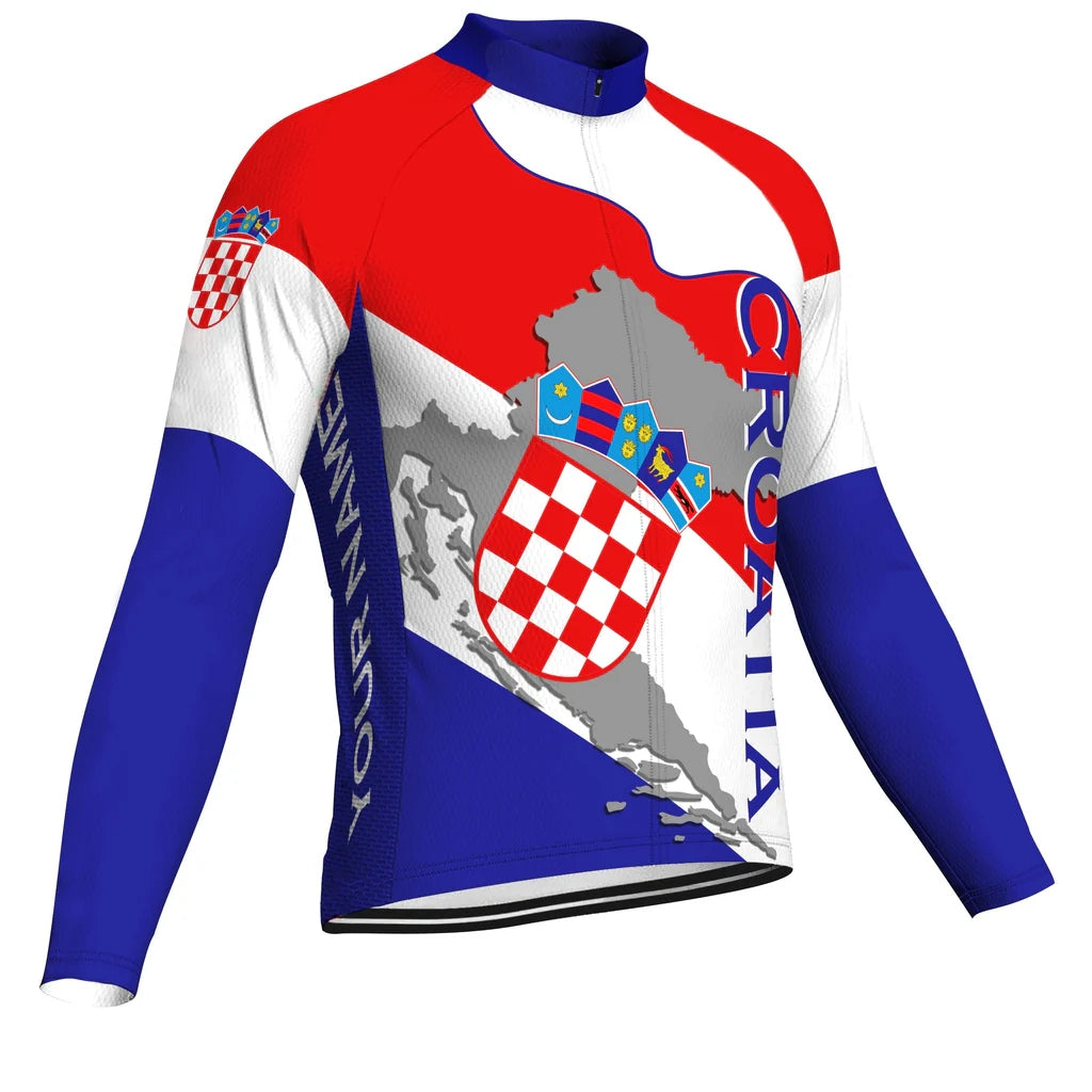 Customized Croatia Men's Winter Thermal Fleece Cycling Jersey Long Sleeve