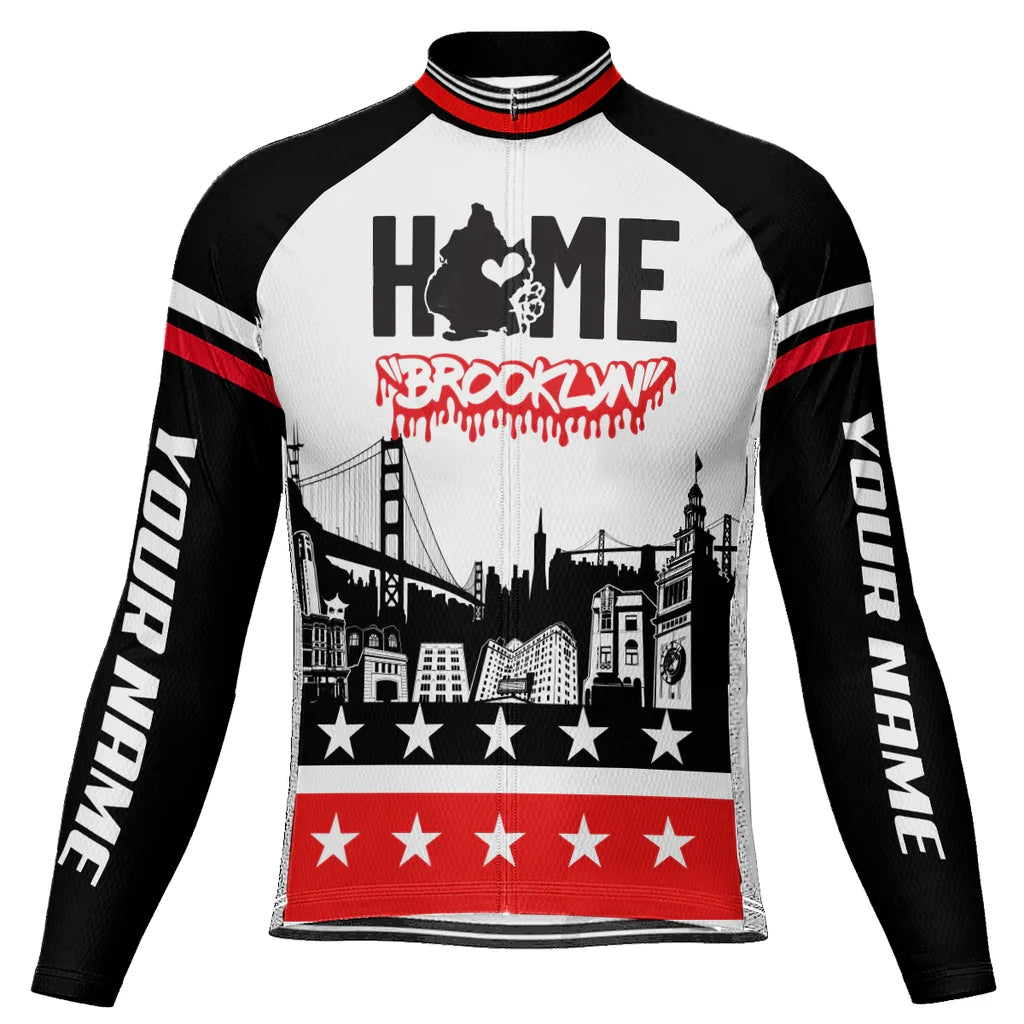 Customized Brooklyn Men's Winter Thermal Fleece Cycling Jersey Long Sleeve
