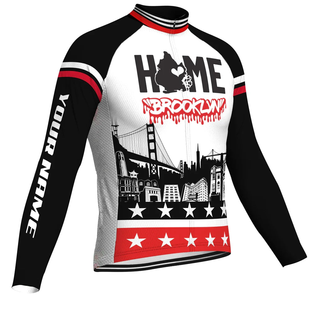 Customized Brooklyn Men's Winter Thermal Fleece Cycling Jersey Long Sleeve