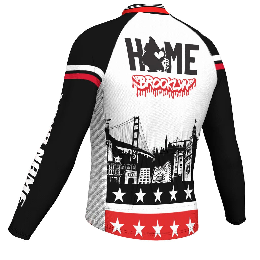 Customized Brooklyn Men's Winter Thermal Fleece Cycling Jersey Long Sleeve