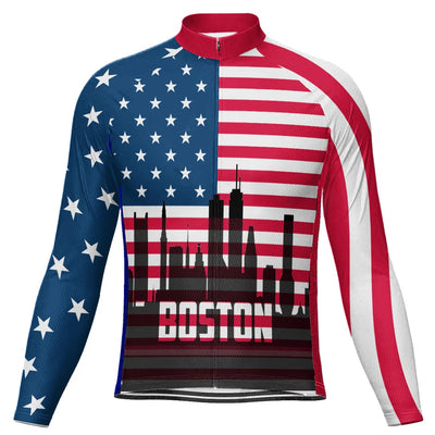 Customized Boston Men's Winter Thermal Fleece Cycling Jersey Long Sleeve