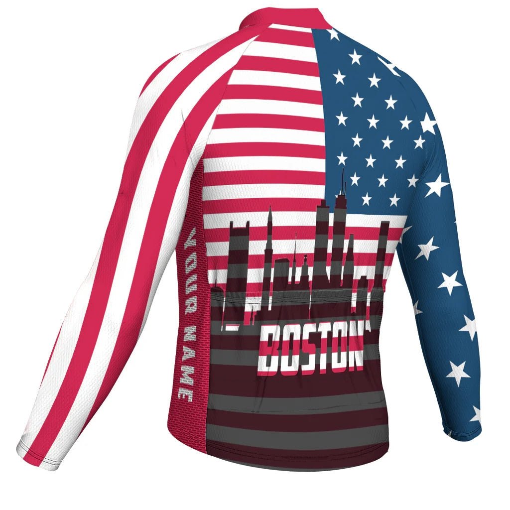 Customized Boston Men's Winter Thermal Fleece Cycling Jersey Long Sleeve