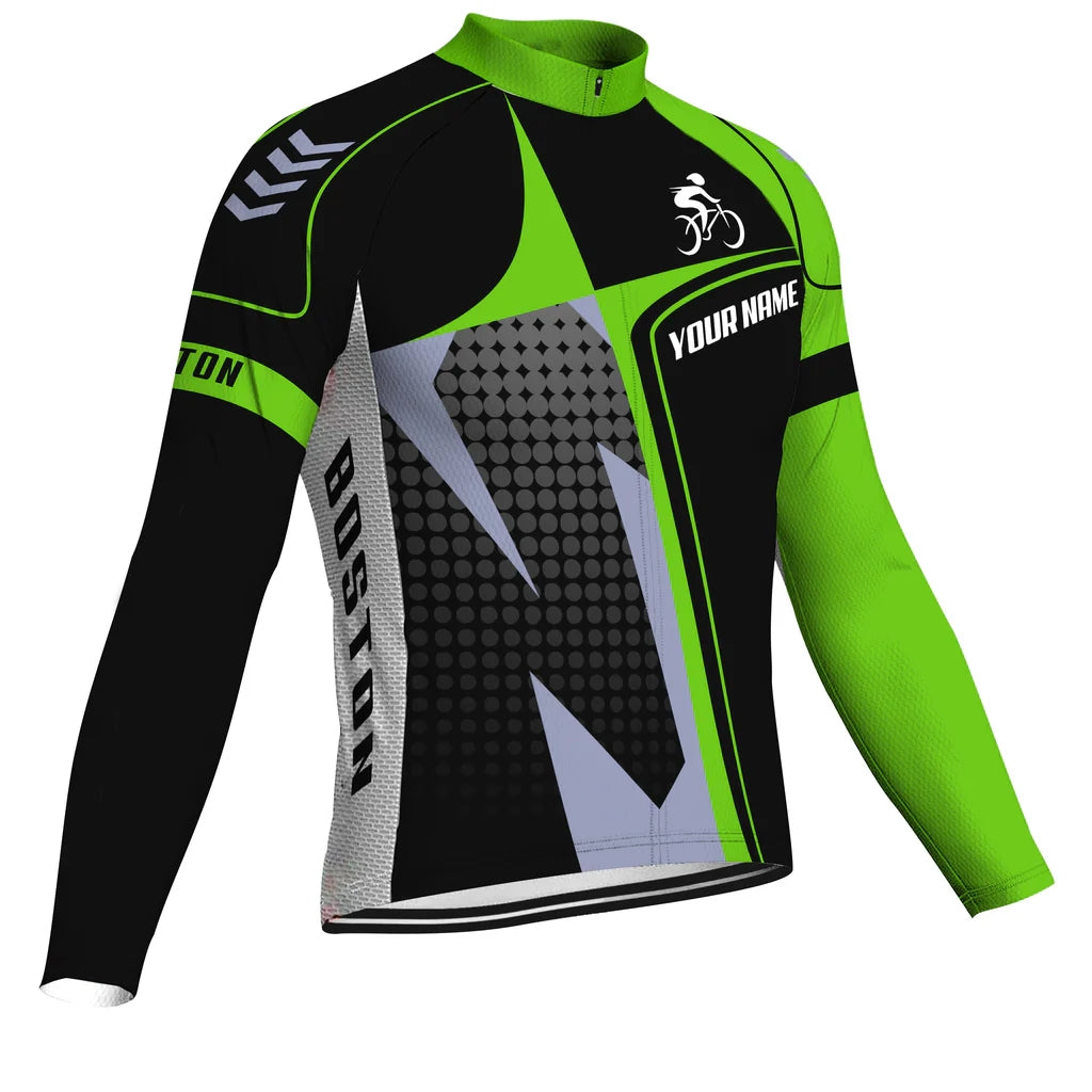 Customized Boston Men's Winter Thermal Fleece Cycling Jersey Long Sleeve