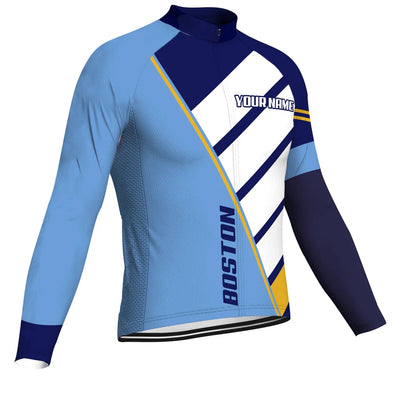 Customized Boston Men's Winter Thermal Fleece Cycling Jersey Long Sleeve