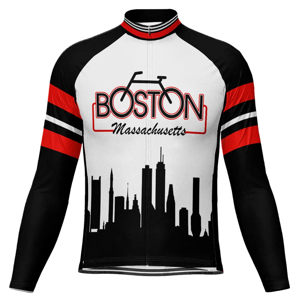 Customized Boston Men's Winter Thermal Fleece Cycling Jersey Long Sleeve