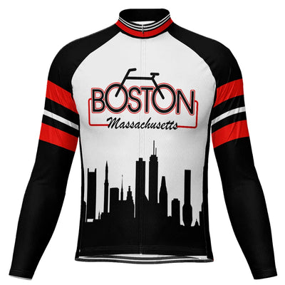 Customized Boston Men's Winter Thermal Fleece Cycling Jersey Long Sleeve