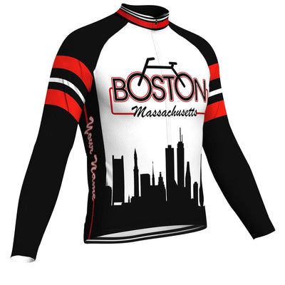 Customized Boston Men's Winter Thermal Fleece Cycling Jersey Long Sleeve