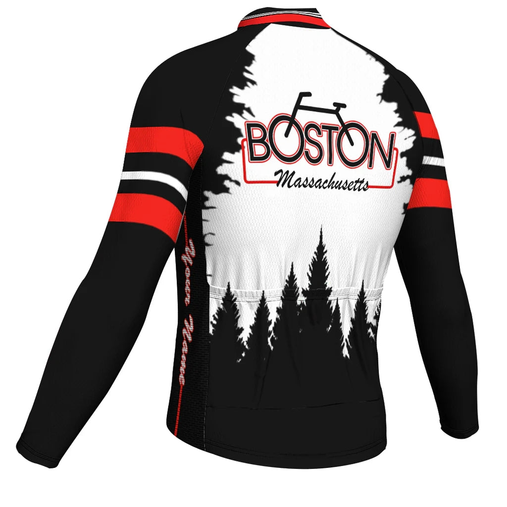 Customized Boston Men's Winter Thermal Fleece Cycling Jersey Long Sleeve