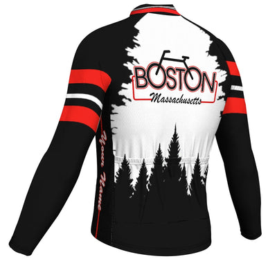 Customized Boston Men's Winter Thermal Fleece Cycling Jersey Long Sleeve