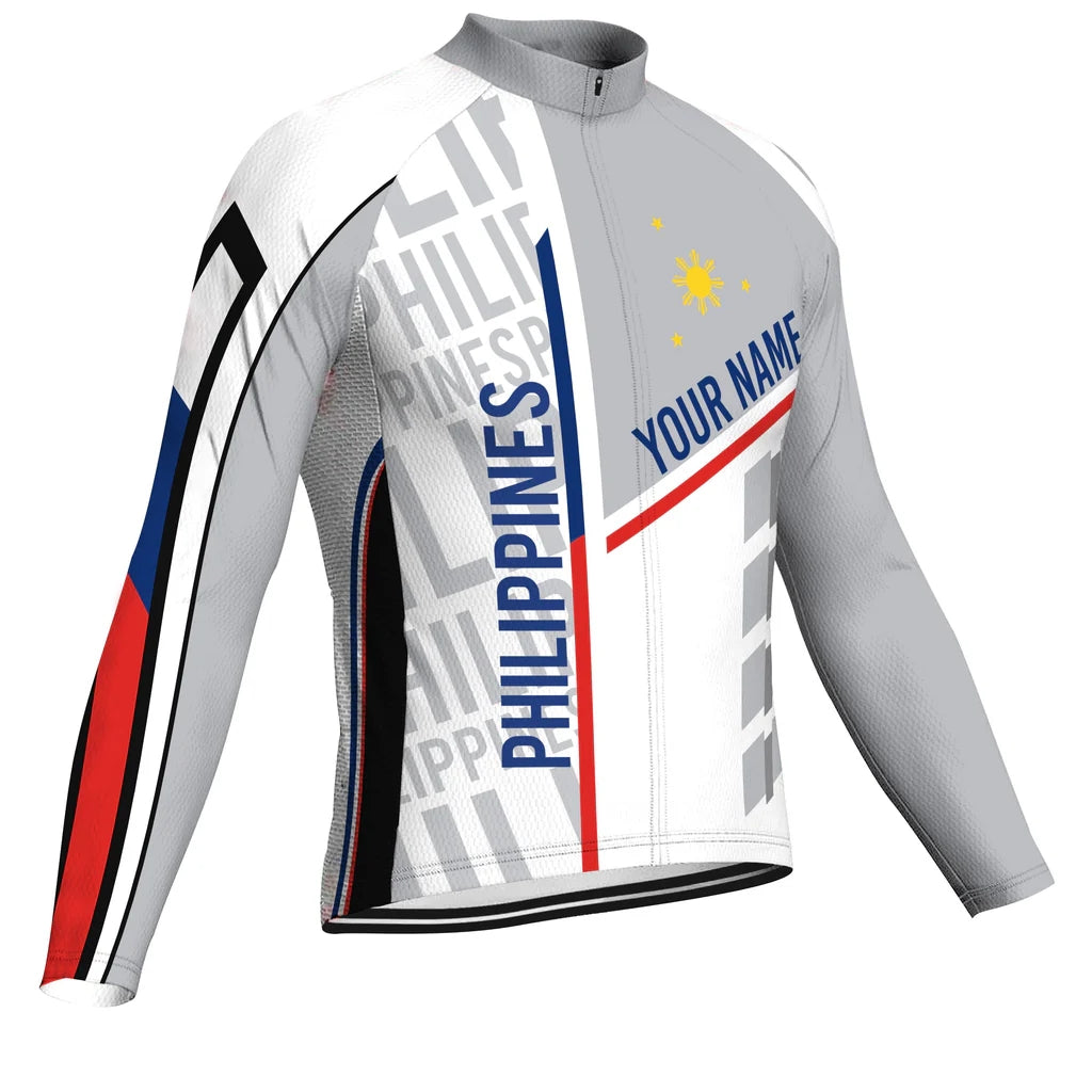 Customized Philippines Men's Winter Thermal Fleece Cycling Jersey Long Sleeve