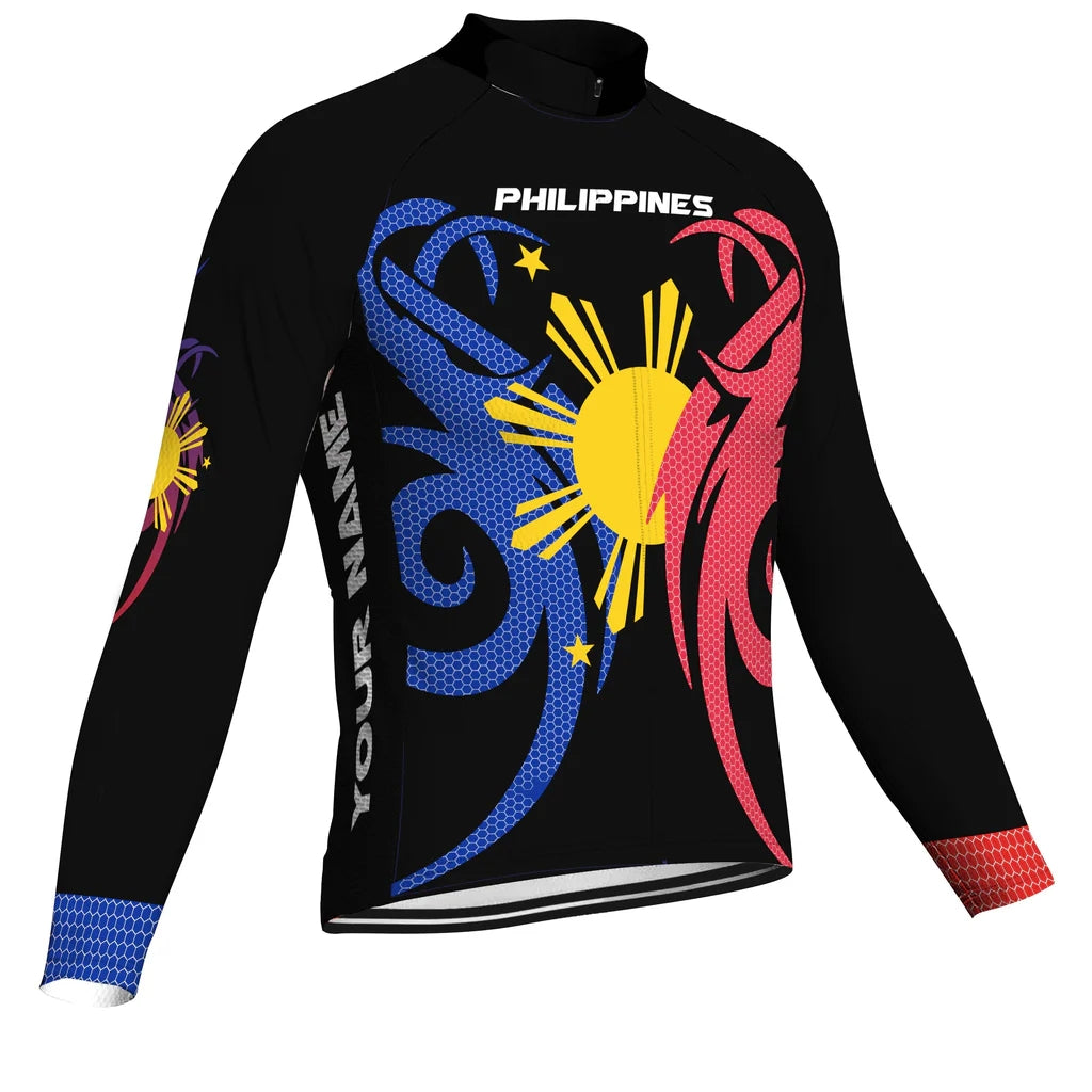 Customized Philippines Men's Winter Thermal Fleece Cycling Jersey Long Sleeve