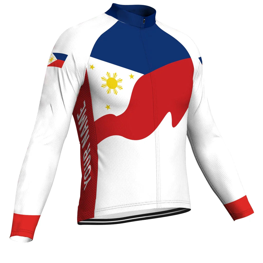 Customized Philippines Men's Winter Thermal Fleece Cycling Jersey Long Sleeve