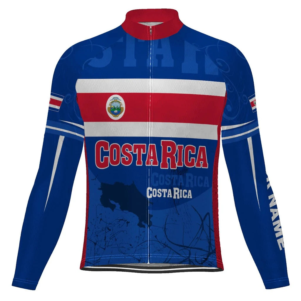 Customized Costa Rica Men's Winter Thermal Fleece Cycling Jersey Long Sleeve