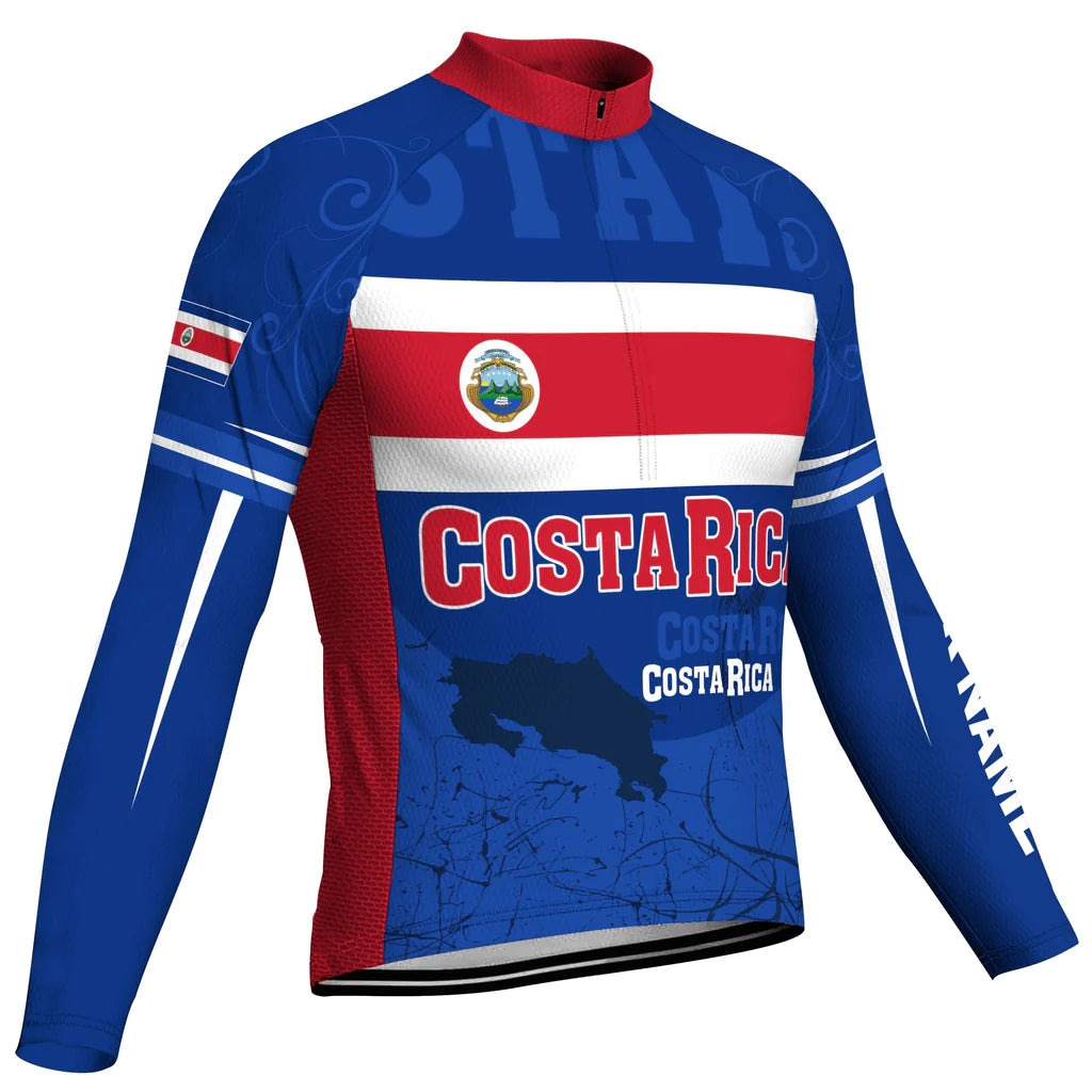 Customized Costa Rica Men's Winter Thermal Fleece Cycling Jersey Long Sleeve