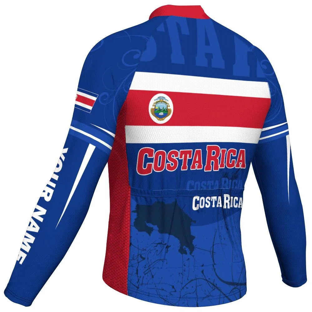 Customized Costa Rica Men's Winter Thermal Fleece Cycling Jersey Long Sleeve