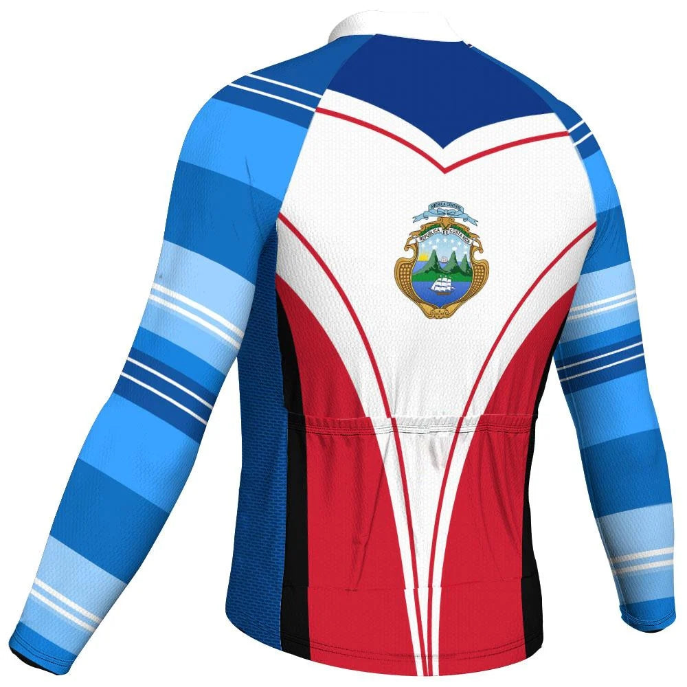 Customized Costa Rica Men's Winter Thermal Fleece Cycling Jersey Long Sleeve