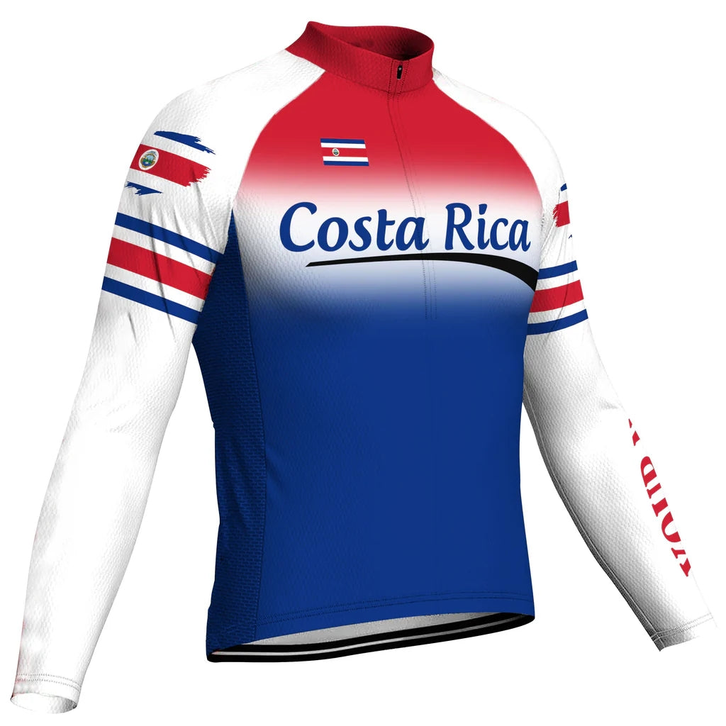 Customized Costa Rica Men's Winter Thermal Fleece Cycling Jersey Long Sleeve