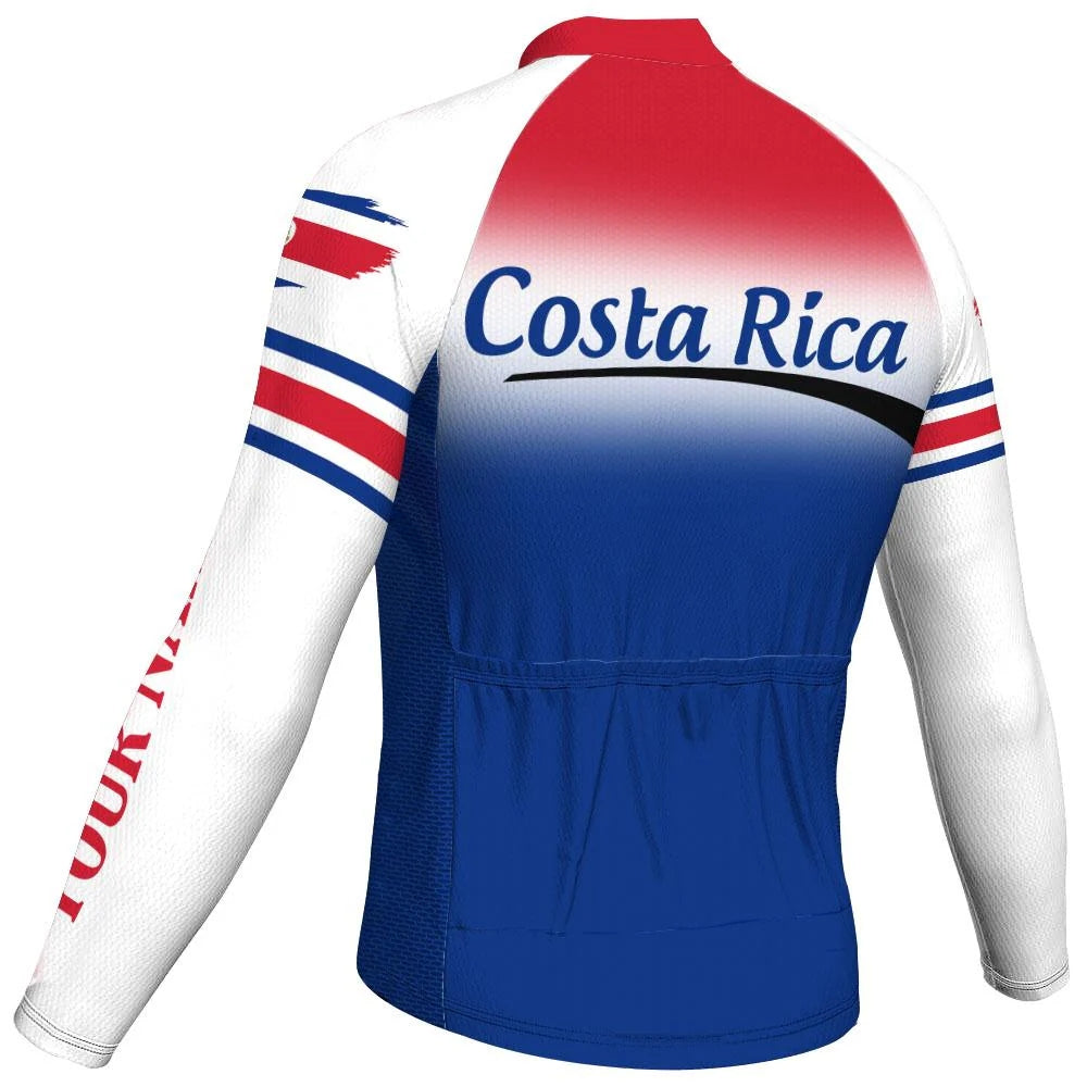 Customized Costa Rica Men's Winter Thermal Fleece Cycling Jersey Long Sleeve