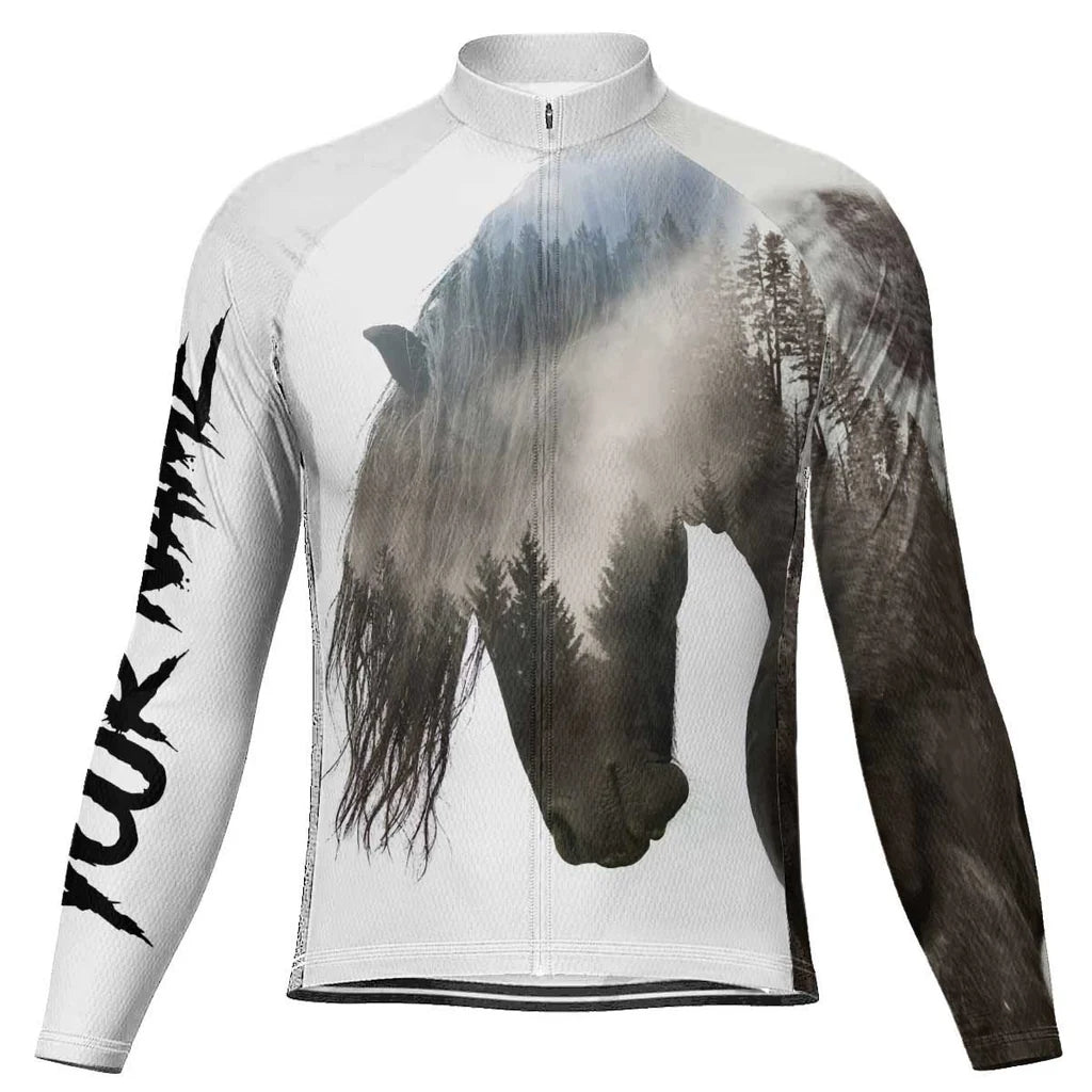 Customized Horse Men's Winter Thermal Fleece Cycling Jersey Long Sleeve