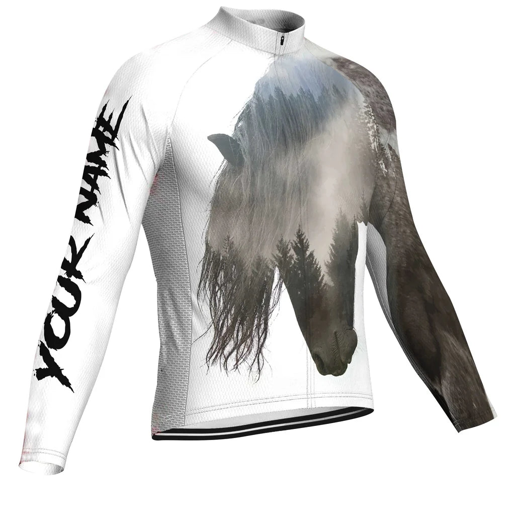 Customized Horse Men's Winter Thermal Fleece Cycling Jersey Long Sleeve