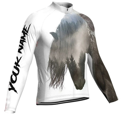 Customized Horse Men's Winter Thermal Fleece Cycling Jersey Long Sleeve