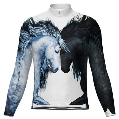 Customized Horse Men's Winter Thermal Fleece Cycling Jersey Long Sleeve