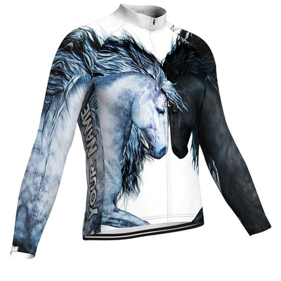 Customized Horse Men's Winter Thermal Fleece Cycling Jersey Long Sleeve