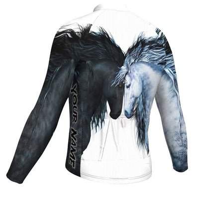 Customized Horse Men's Winter Thermal Fleece Cycling Jersey Long Sleeve