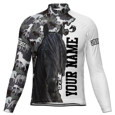 Customized Horse Men's Winter Thermal Fleece Cycling Jersey Long Sleeve
