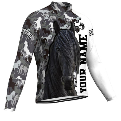 Customized Horse Men's Winter Thermal Fleece Cycling Jersey Long Sleeve