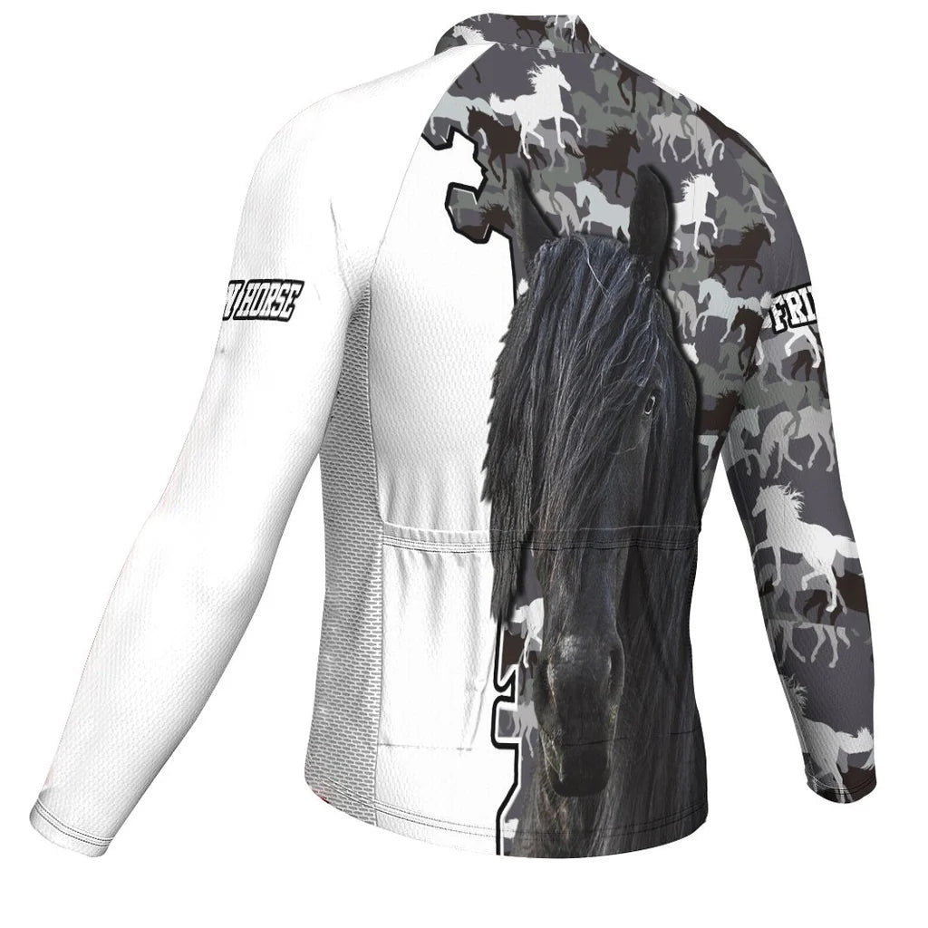 Customized Horse Men's Winter Thermal Fleece Cycling Jersey Long Sleeve