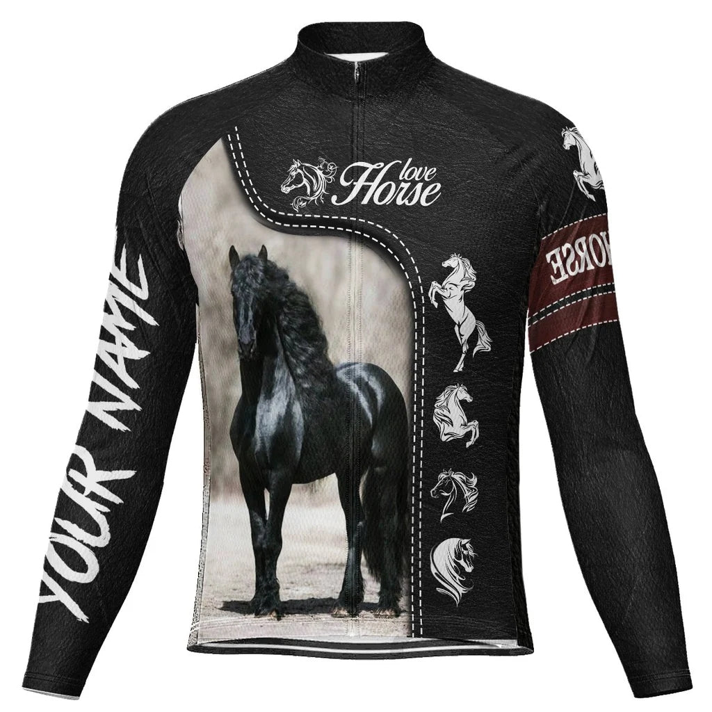 Customized Horse Men's Winter Thermal Fleece Cycling Jersey Long Sleeve
