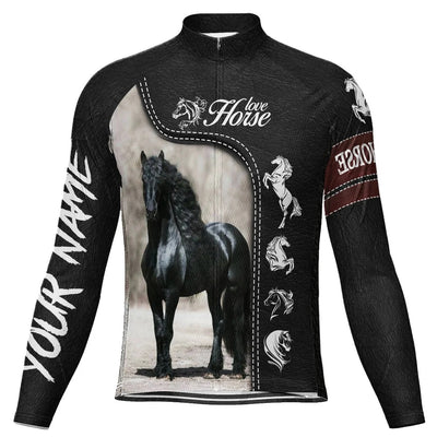 Customized Horse Men's Winter Thermal Fleece Cycling Jersey Long Sleeve
