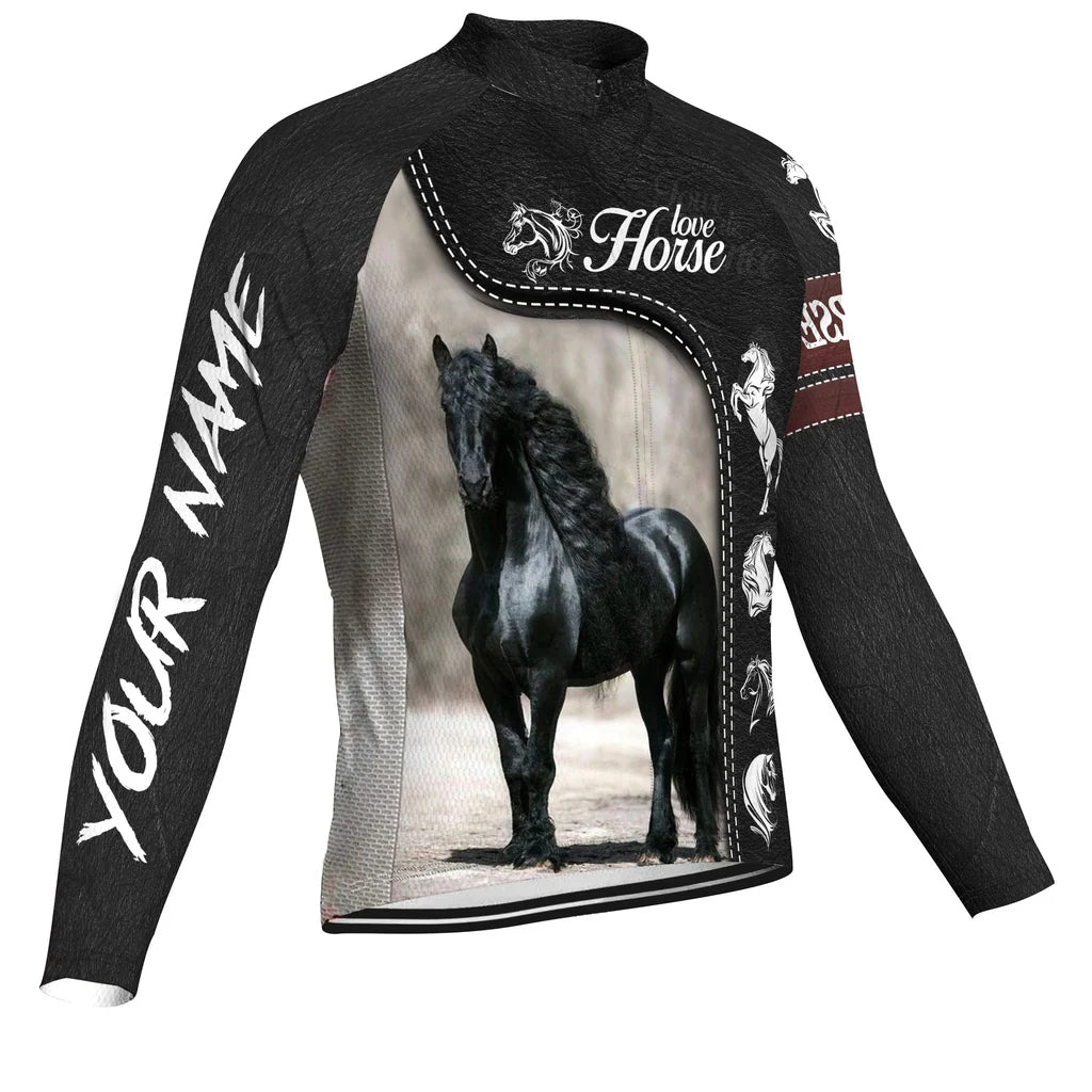 Customized Horse Men's Winter Thermal Fleece Cycling Jersey Long Sleeve