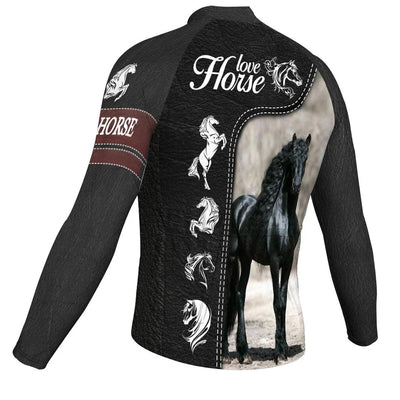 Customized Horse Men's Winter Thermal Fleece Cycling Jersey Long Sleeve