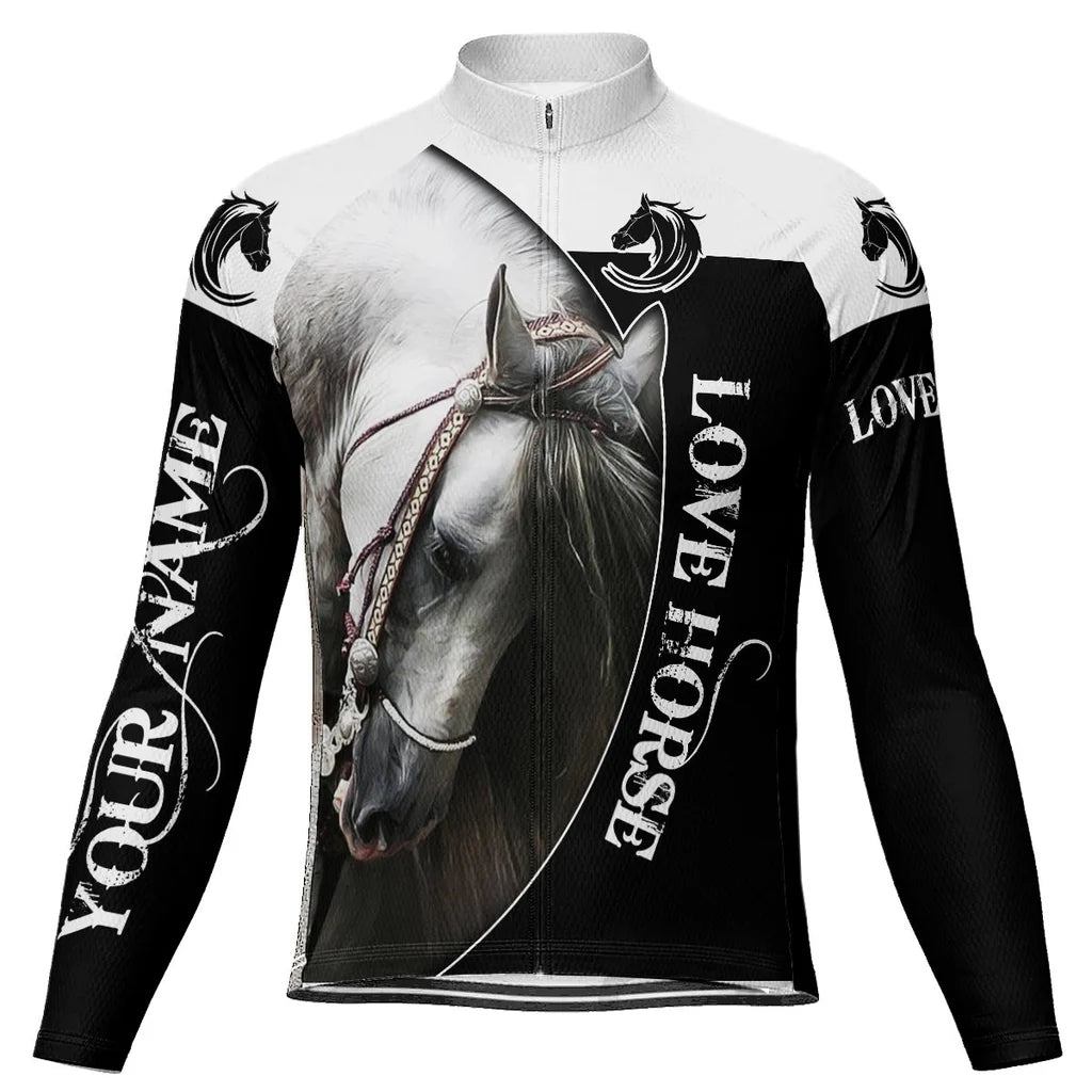 Customized Horse Men's Winter Thermal Fleece Cycling Jersey Long Sleeve