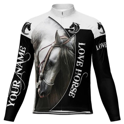 Customized Horse Men's Winter Thermal Fleece Cycling Jersey Long Sleeve