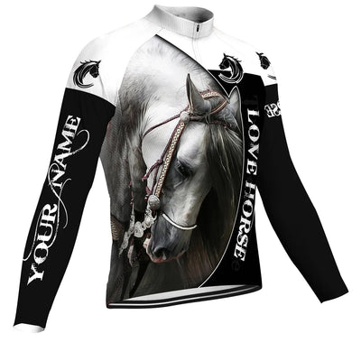 Customized Horse Men's Winter Thermal Fleece Cycling Jersey Long Sleeve