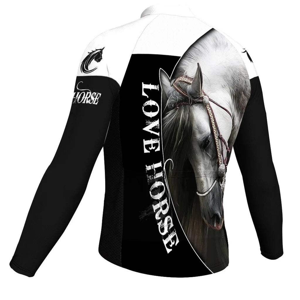 Customized Horse Men's Winter Thermal Fleece Cycling Jersey Long Sleeve