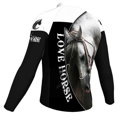 Customized Horse Men's Winter Thermal Fleece Cycling Jersey Long Sleeve