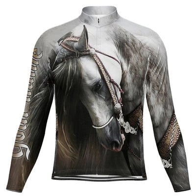 Customized Horse Men's Winter Thermal Fleece Cycling Jersey Long Sleeve