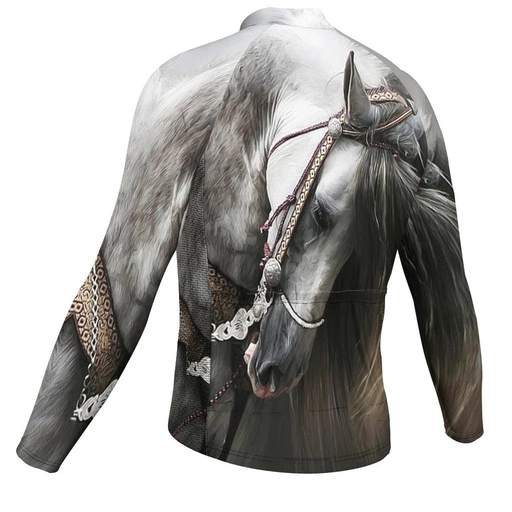 Customized Horse Men's Winter Thermal Fleece Cycling Jersey Long Sleeve